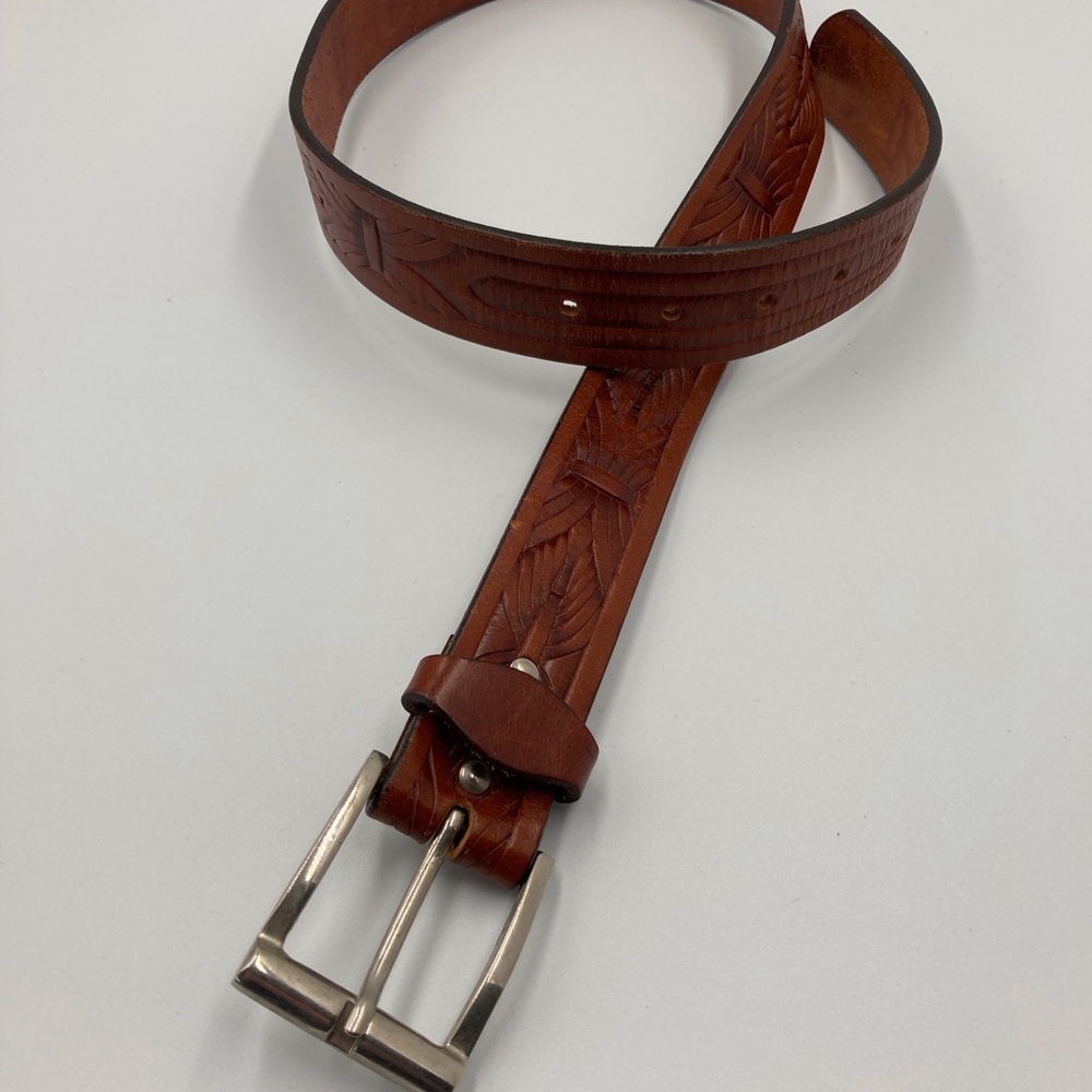 Western,Embossed Brown Leather Unisex Silver tone buckle,Equestrian Unico, 30in